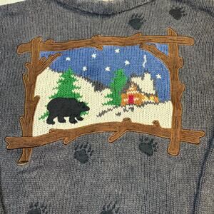 Vintage Timberlea Cabin Bear Sweater L Gray Knit Outdoors Lodgecore Cozy